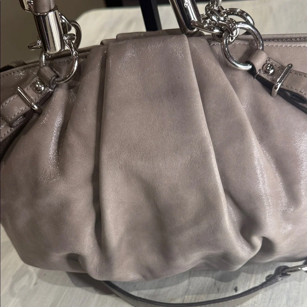 Elegant Shimmery Taupe Coach Madison Sophia Leather Handbag